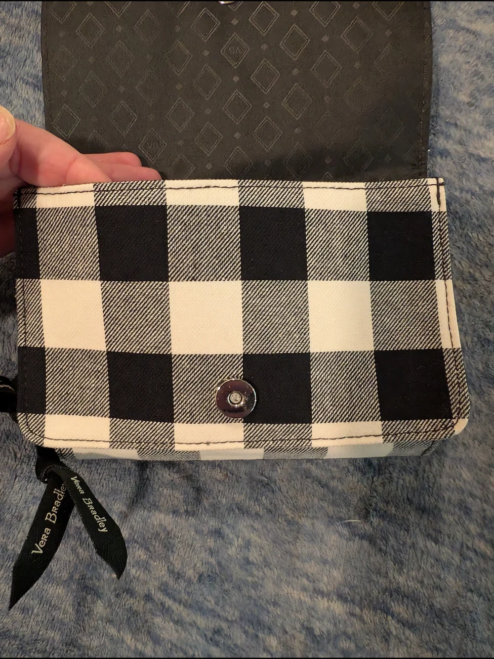 Vera Bradley Pearl Buffalo Check Quilted Wallet With Removable Crossbody Strap
